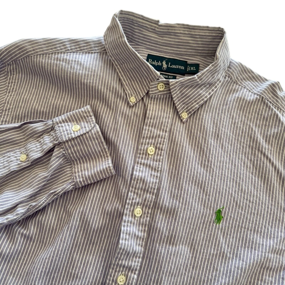 Vintage Polo Ralph Lauren 90s Classic Fit Mens XL Striped Button Down Cotton
